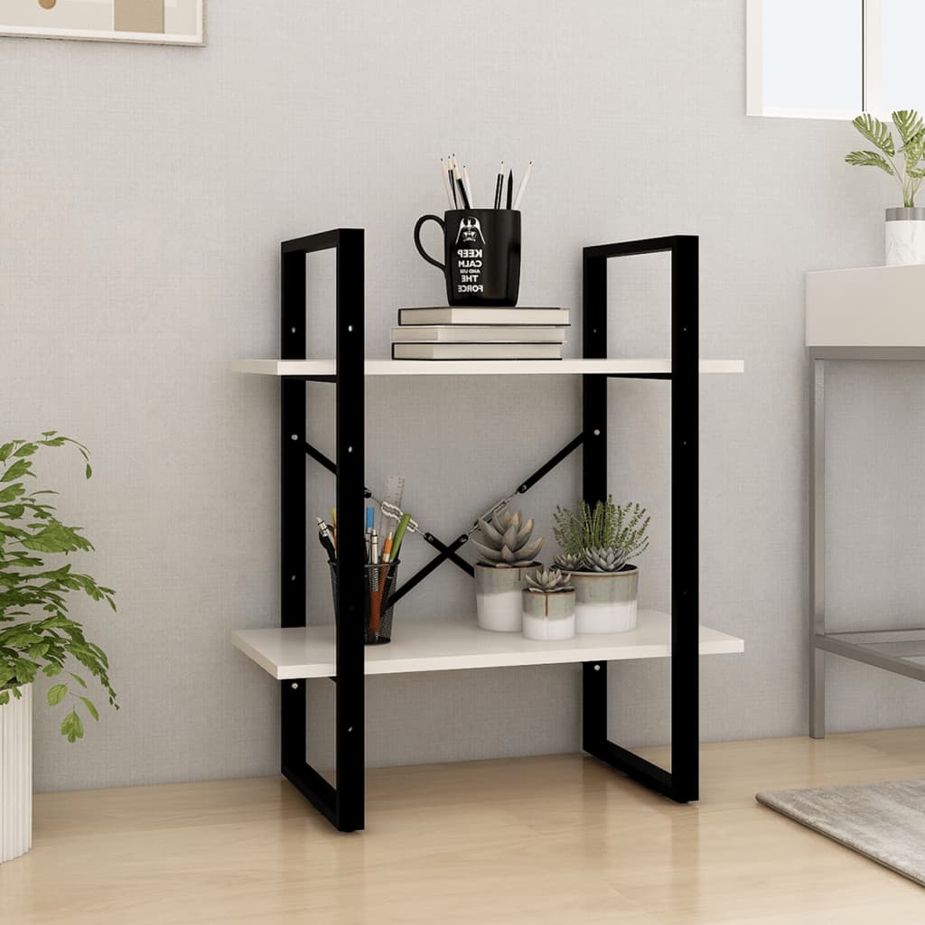 vidaXL 2-Tier Book Cabinet White 23.6"x11.8"x27.6" Solid Pine Wood