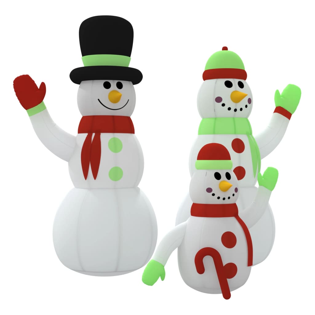 vidaXL Inflatable Snowman Family with LEDs 12 ft
