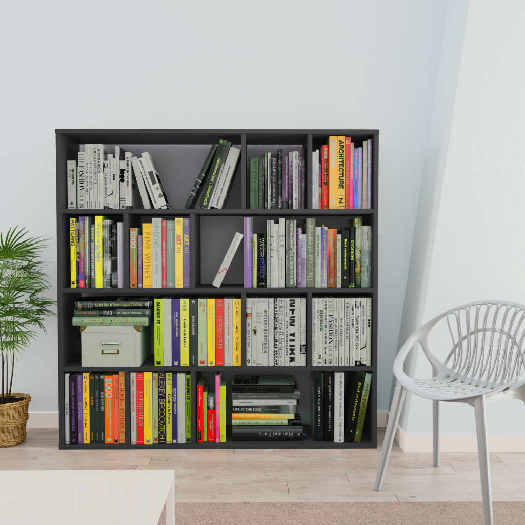 vidaXL Room Divider/Book Cabinet High Gloss Gray 43.3"x9.4"x43.3" Engineered Wood