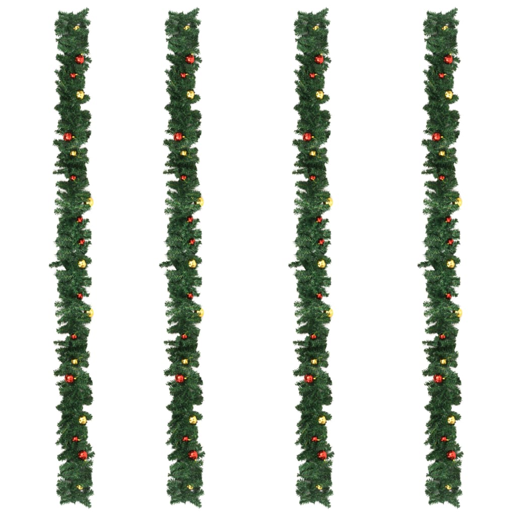 vidaXL Christmas Garlands 4 pcs with Baubles Green 106.2" PVC