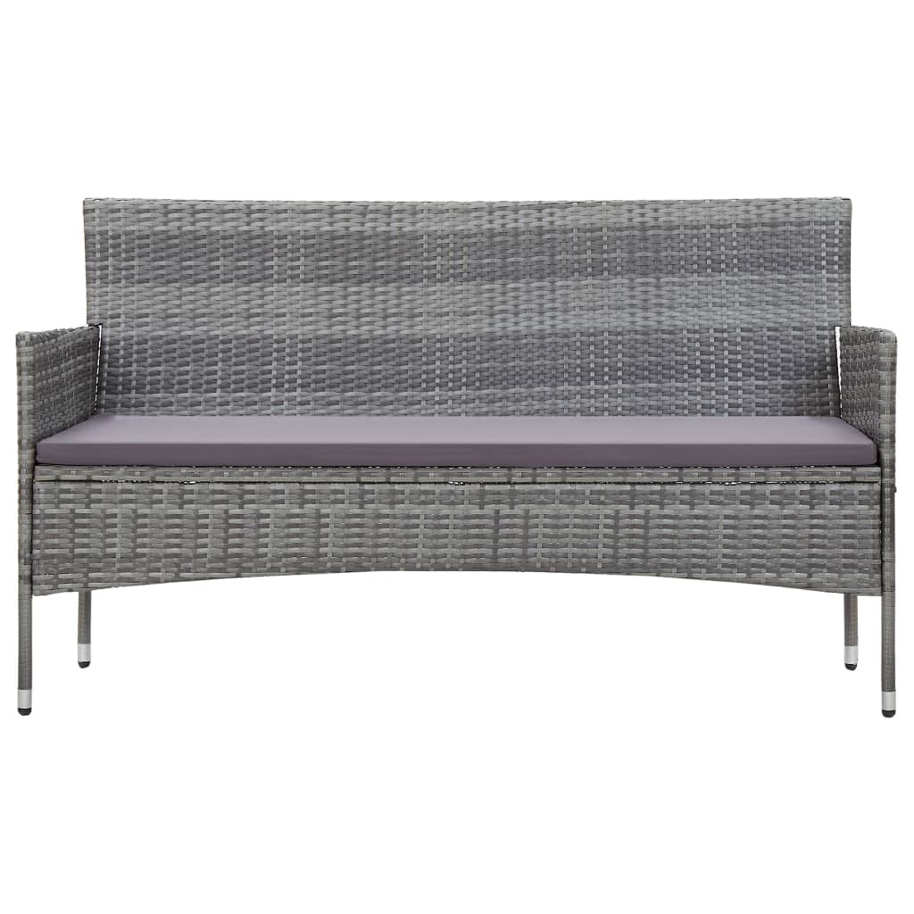 vidaXL 3-Seater Patio Sofa with Cushions Gray Poly Rattan