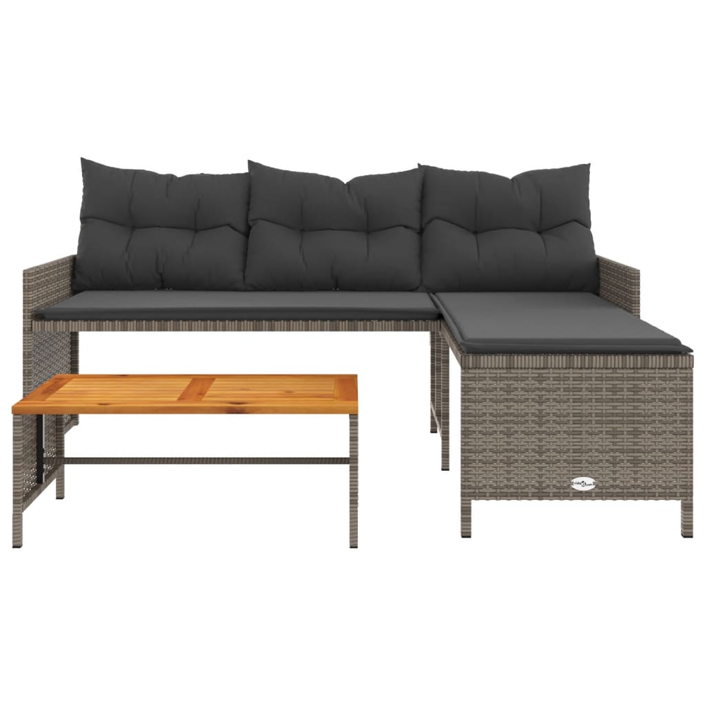 vidaXL Patio Sofa with Table and Cushions L-Shaped Gray Poly Rattan