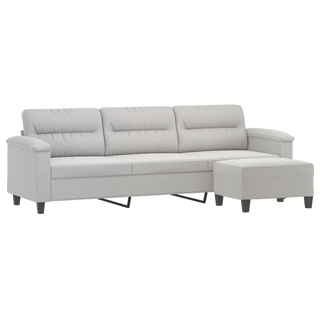 vidaXL 3-Seater Sofa with Footstool Light Gray 82.7" Microfiber Fabric