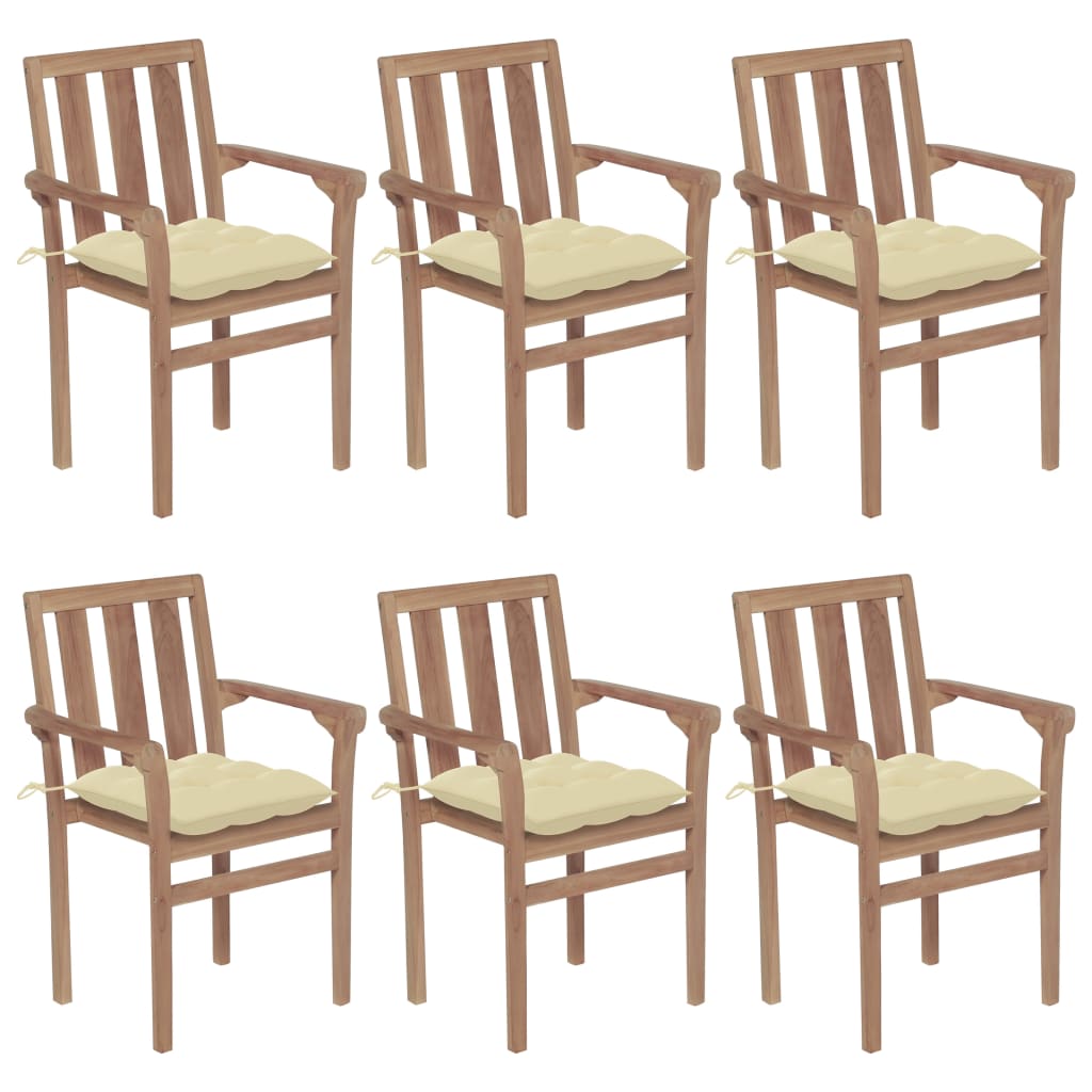 vidaXL Stackable Patio Chairs with Cushions 6 pcs Solid Teak Wood