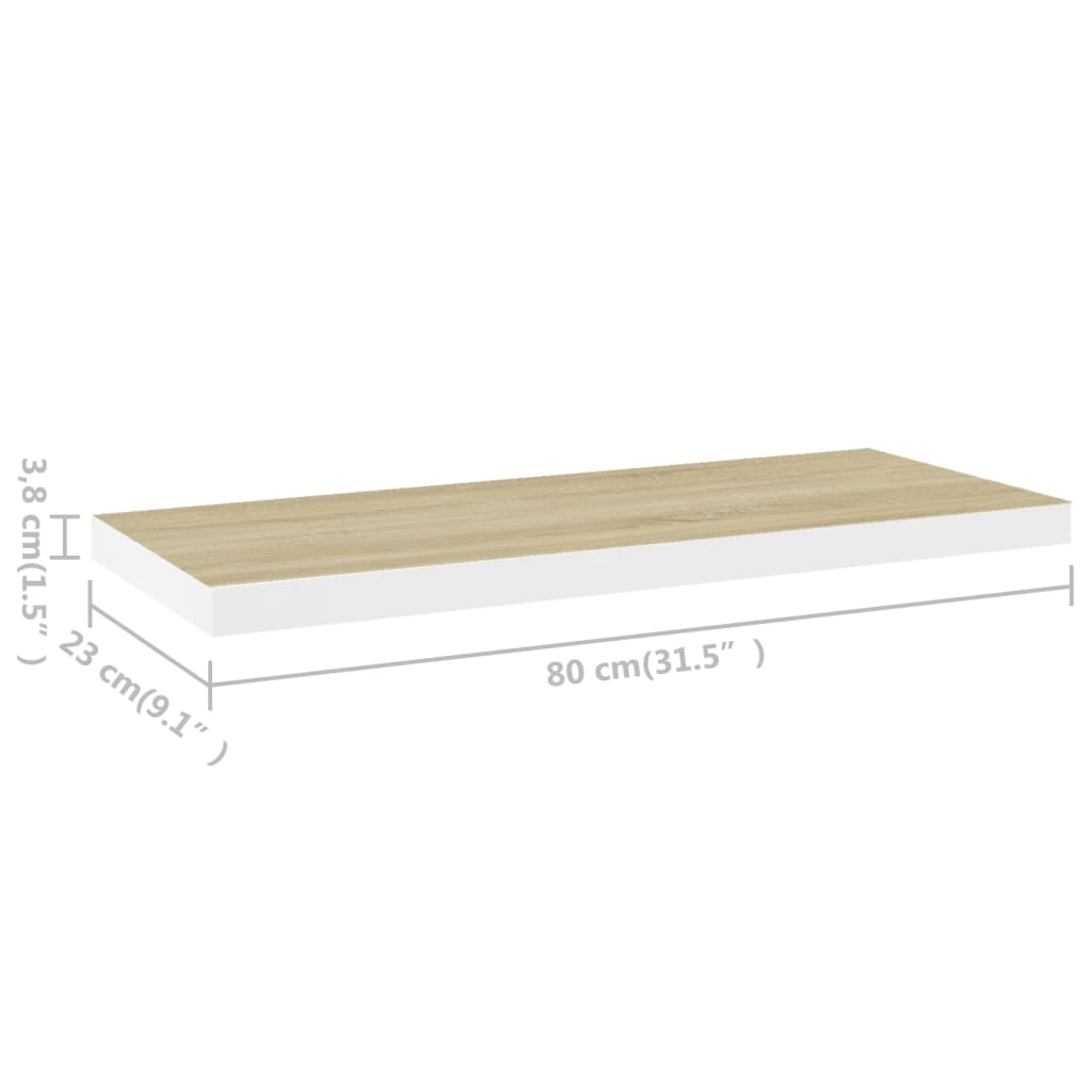 vidaXL Floating Wall Shelf Oak and White 31.5"x9.3"x1.5" MDF