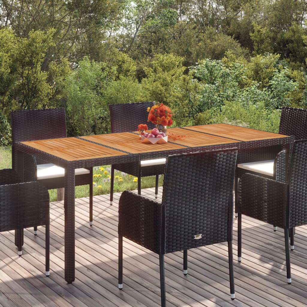 vidaXL Patio Table with Wooden Top Black 74.8"x35.4"x29.5" Poly Rattan