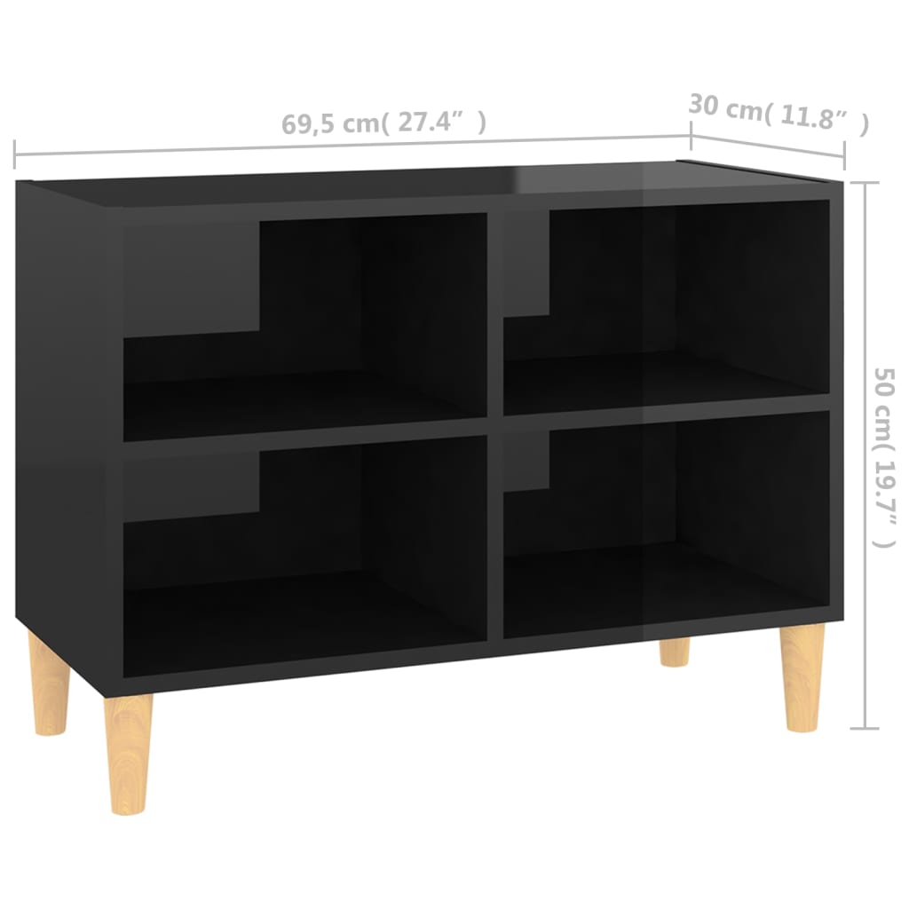 vidaXL TV Cabinet with Solid Wood Legs High Gloss Black 27.4"x11.8"x19.7"