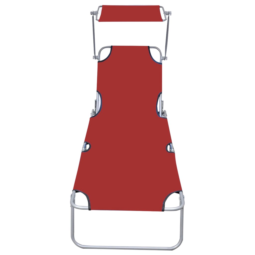 vidaXL Folding Sun Lounger with Canopy Red Aluminium