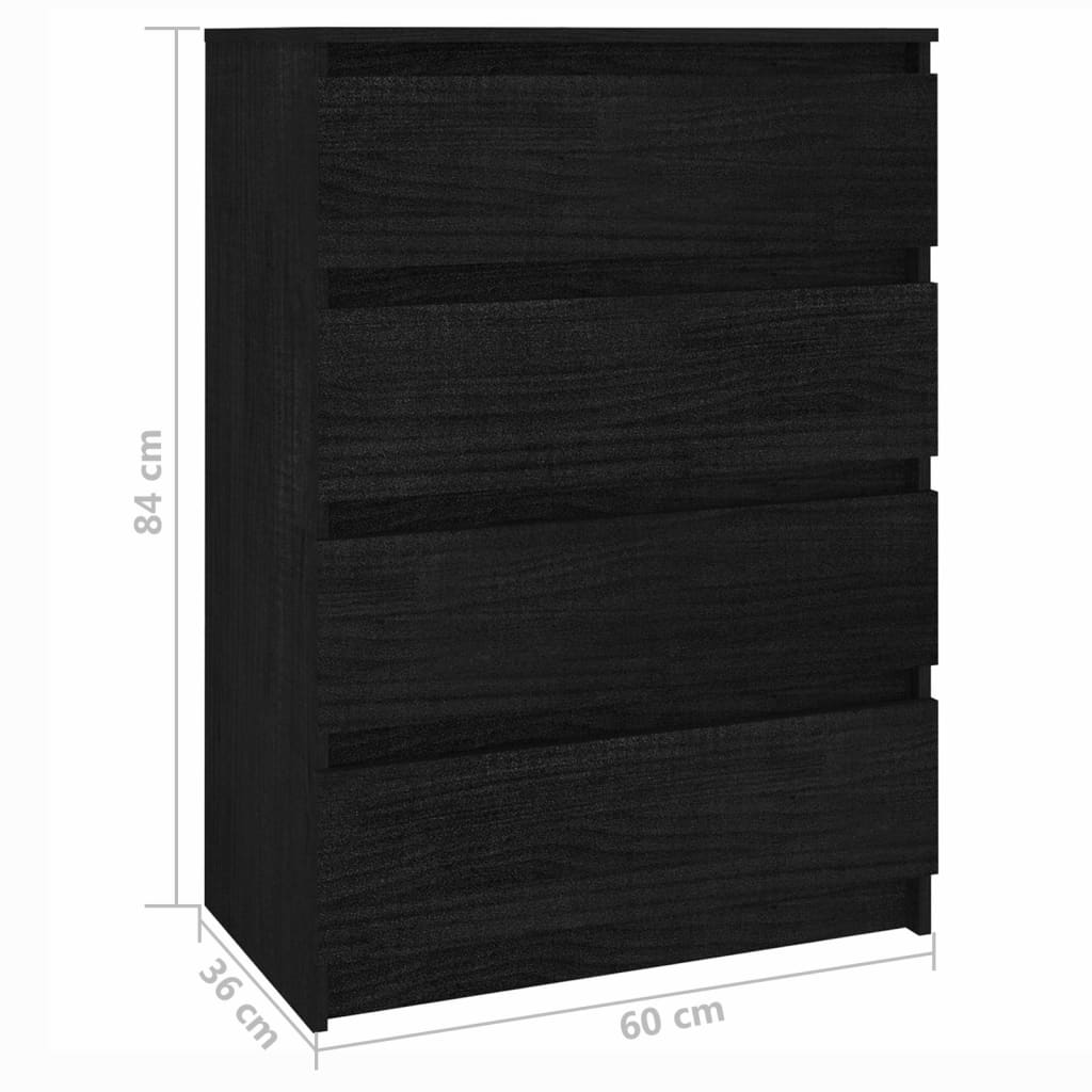 vidaXL Side Cabinet Black 23.6"x14.2"x33.1" Solid Pinewood