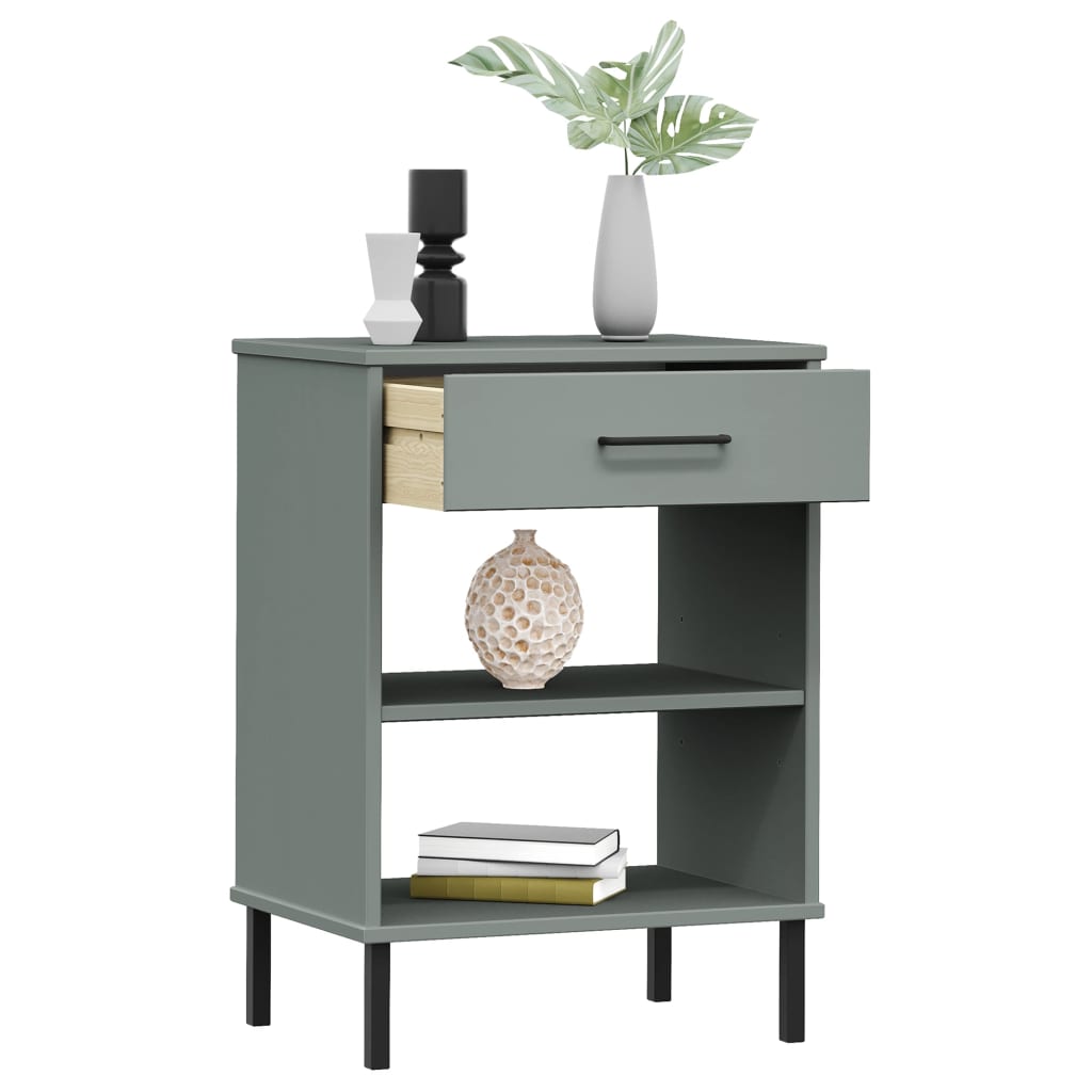 vidaXL Console Cabinet with Metal Legs Gray Solid Wood Pine OSLO