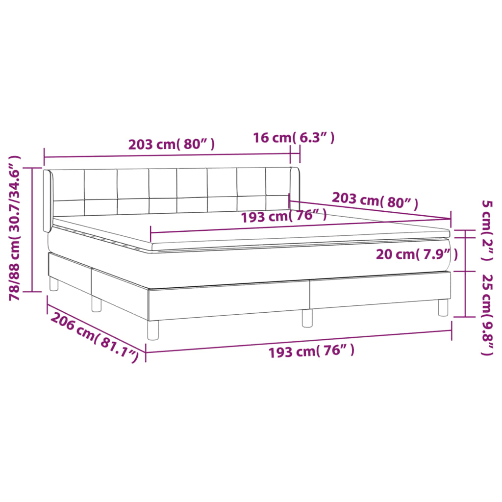 vidaXL Box Spring Bed with Mattress Dark Gray King Fabric