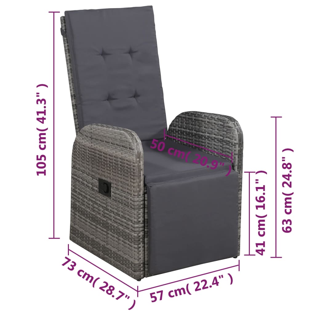 vidaXL 3 Piece Bistro Set with Cushions Poly Rattan Gray