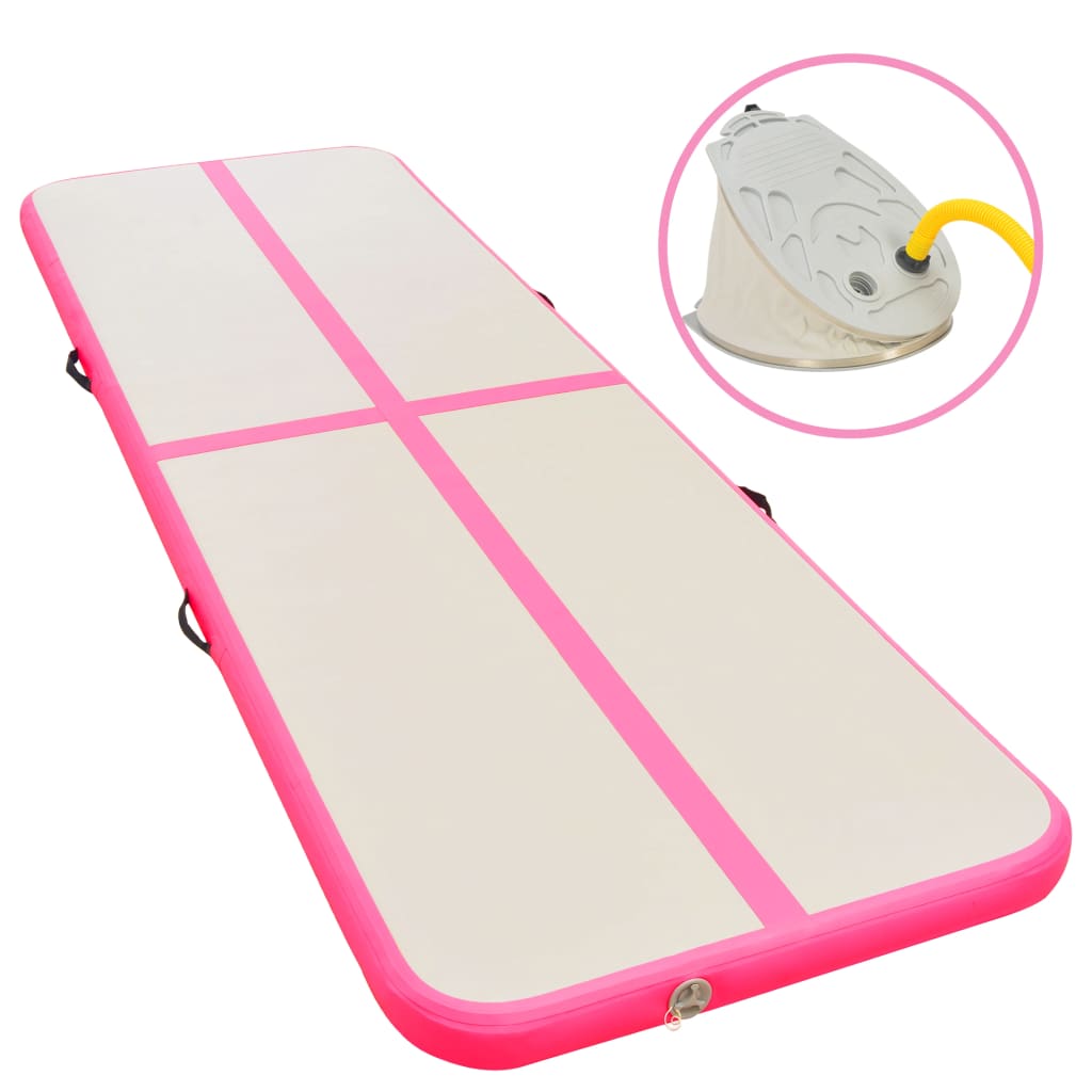 vidaXL Inflatable Gymnastics Mat with Pump 157.4"x39.3"x3.9" PVC Pink