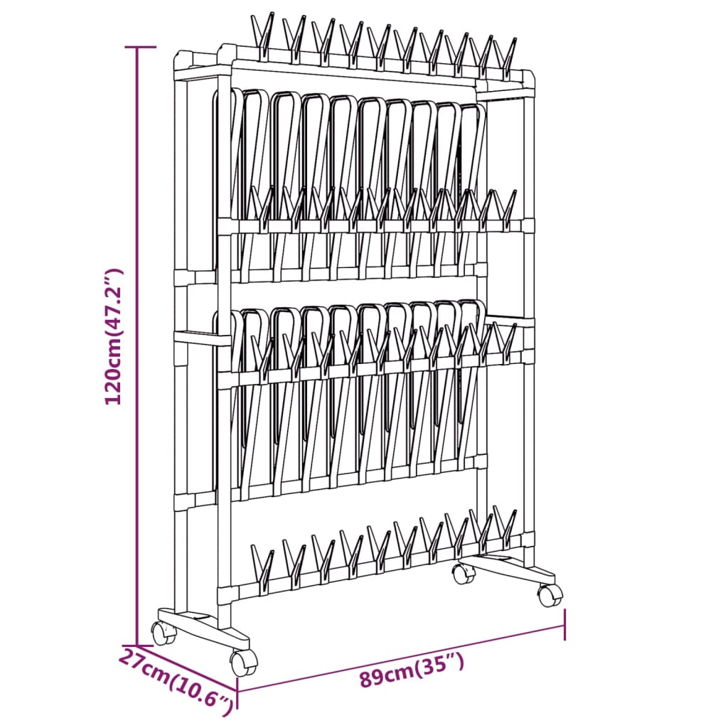 vidaXL Shoe Rack with Wheels Silver 35"x10.6"x47.2"