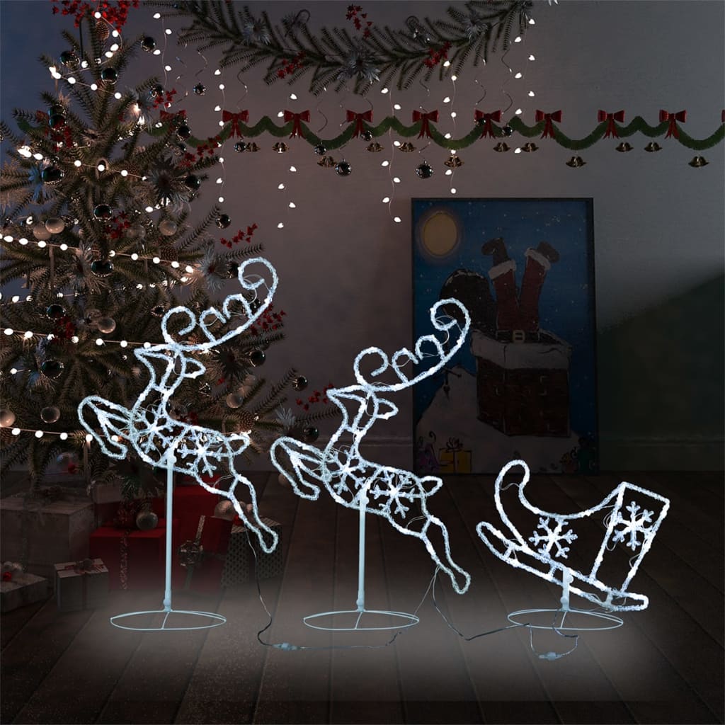 vidaXL Acrylic Christmas Flying Reindeer&Sleigh 102.4"x8.3"x34.3" Cold White