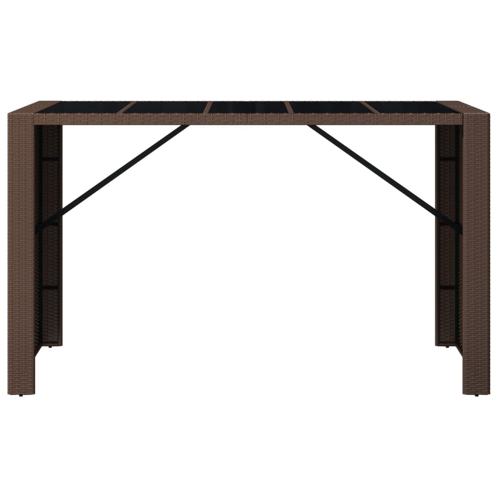 vidaXL Bar Table with Glass Top Brown 72.8"x31.5"x43.3" Poly Rattan