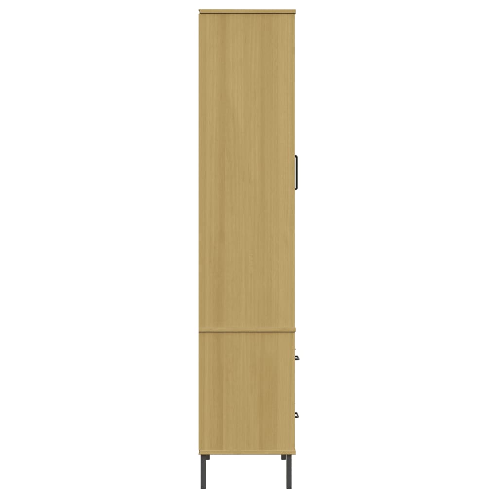 vidaXL Bookcase with Metal Legs Brown 33.5"x13.8"x67.9" Solid Wood OSLO