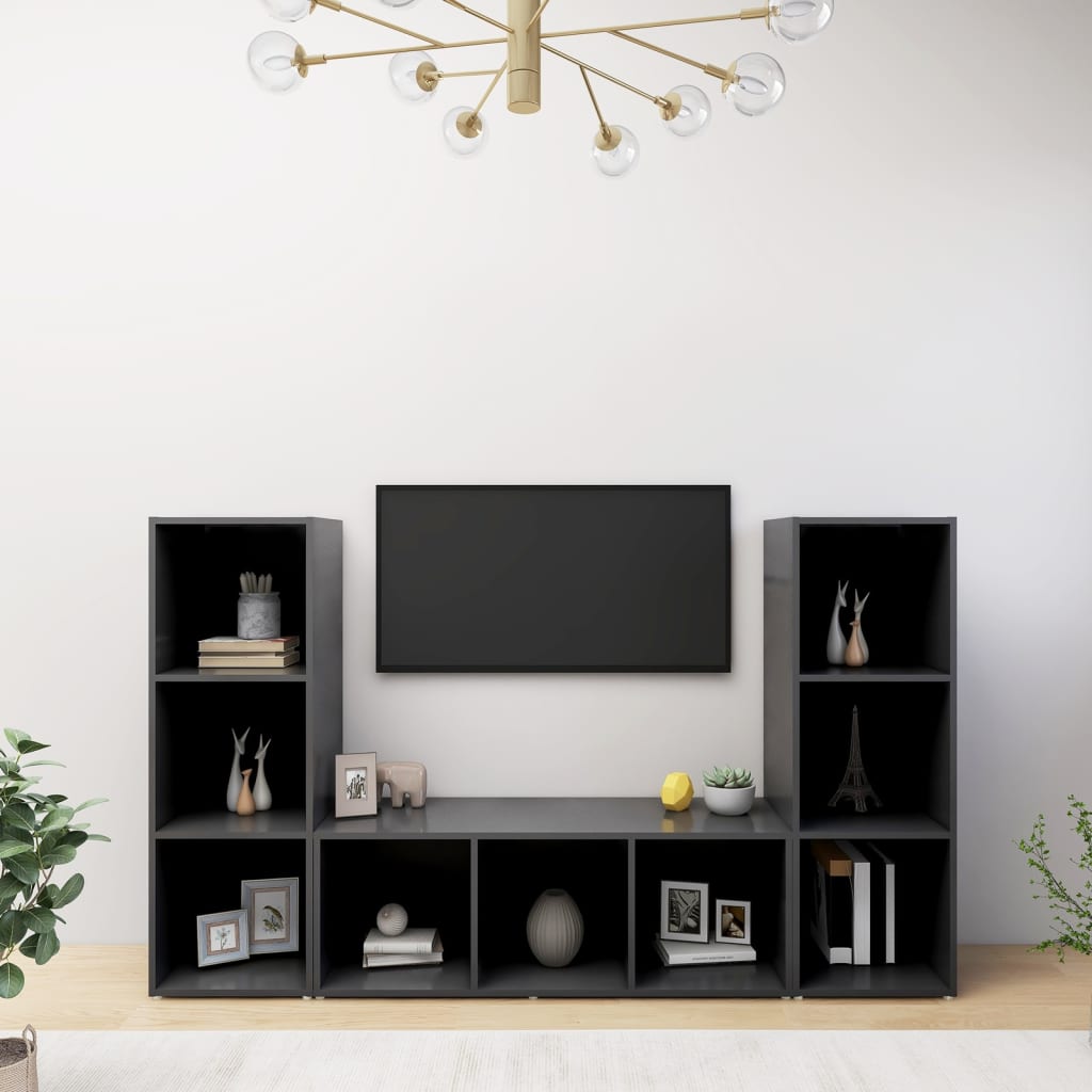 vidaXL TV Cabinets 3 pcs Gray 42.1"x13.8"x14.6" Engineered Wood