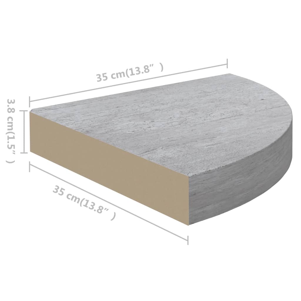 vidaXL Wall Corner Shelf Concrete Gray 13.7"x13.7"x1.4" MDF