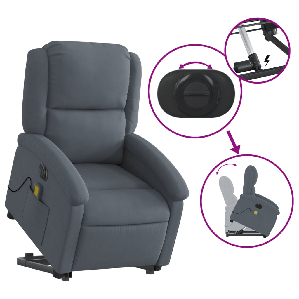 vidaXL Electric Stand up Massage Recliner Chair Dark Gray Velvet