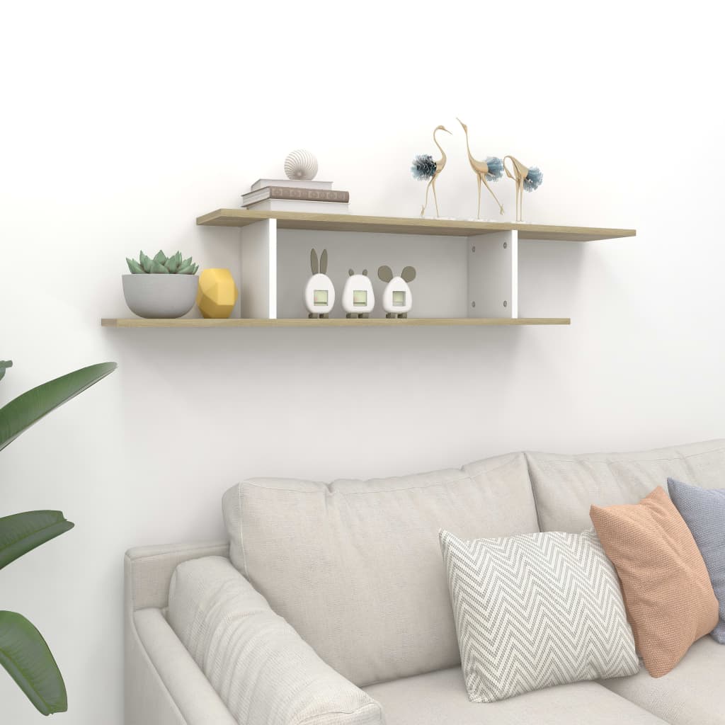 vidaXL Wall-Mounted TV Shelf White & Sonoma Oak 49.2"x7.1"x9.1" Engineered Wood