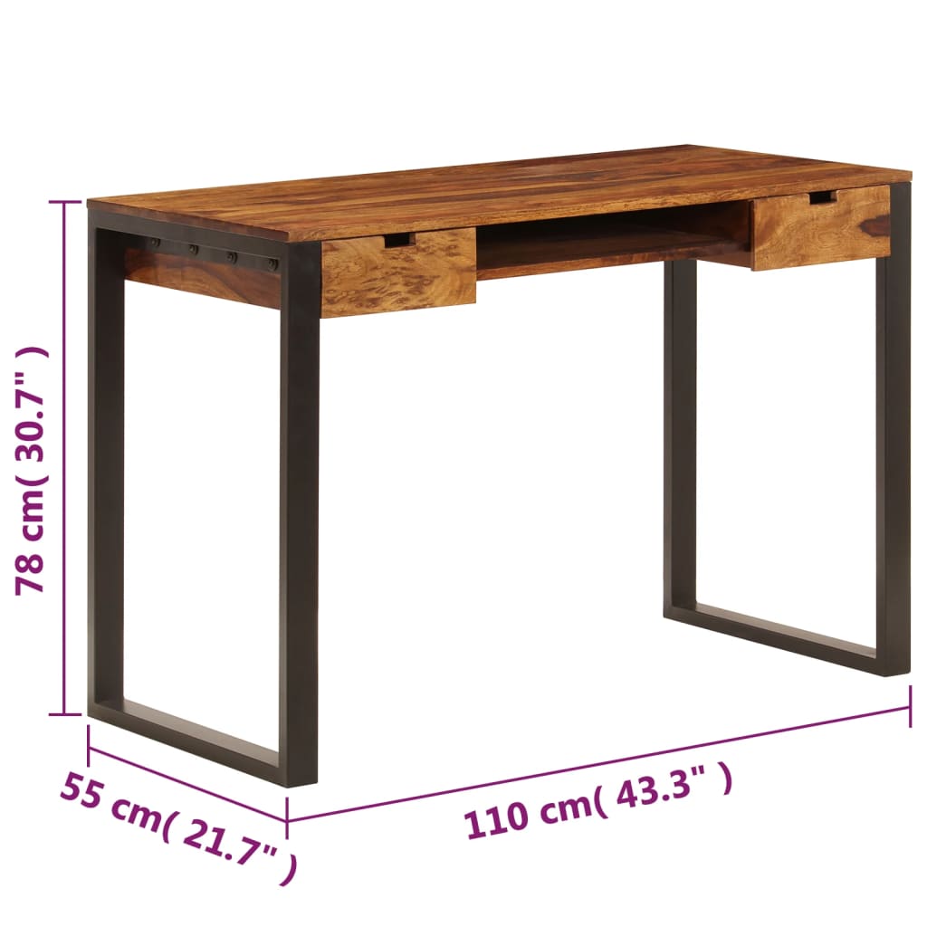 vidaXL Desk 43.3"x21.7"x30.7" Solid Sheesham Wood and Steel