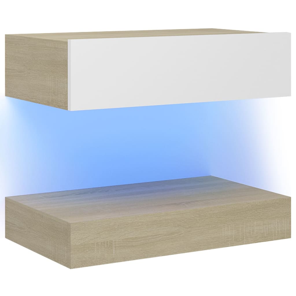 vidaXL TV Cabinet with LED Lights White and Sonoma Oak 23.6"x13.8"