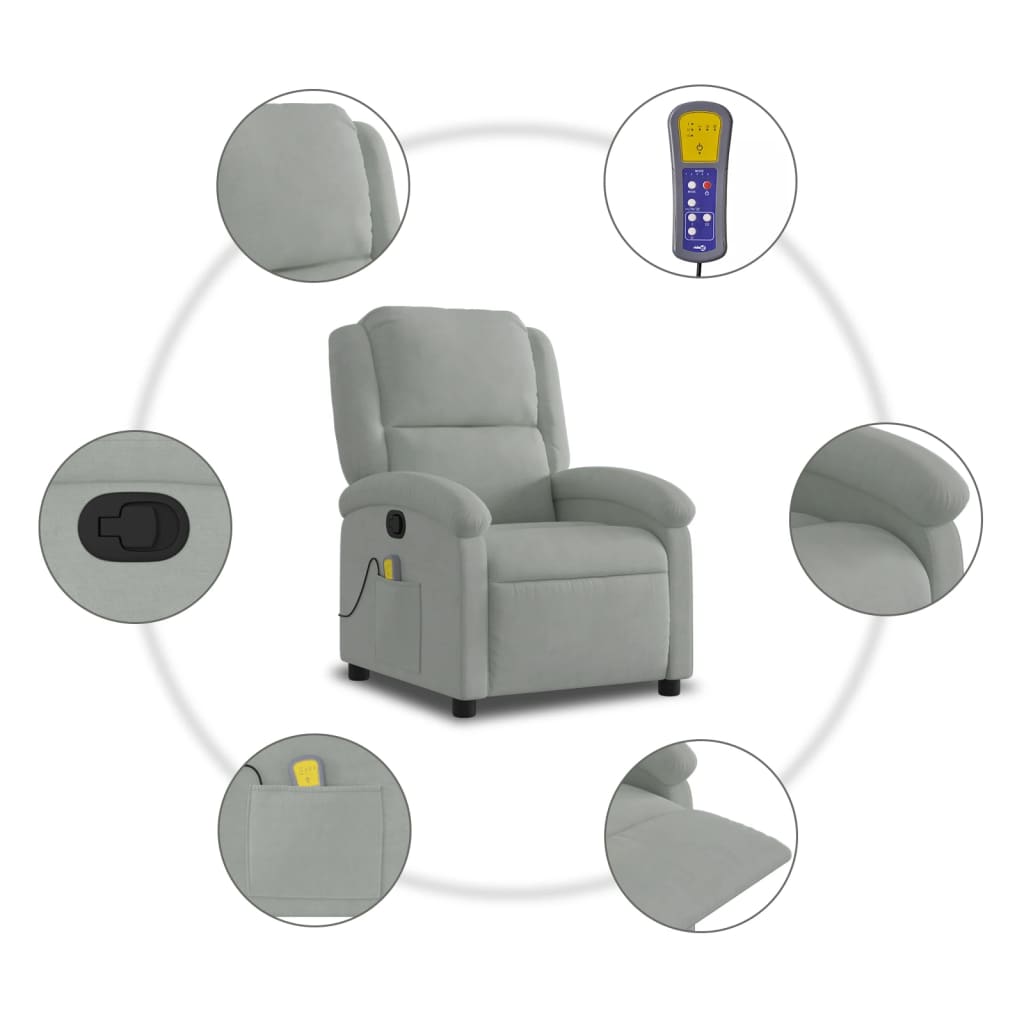 vidaXL Massage Recliner Chair Light Gray Velvet
