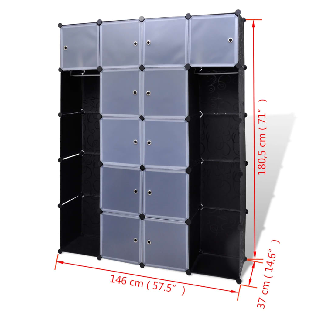 vidaXL Modular Cabinet with 14 Compartments Black and White 14.6"x57.5"x71.1"