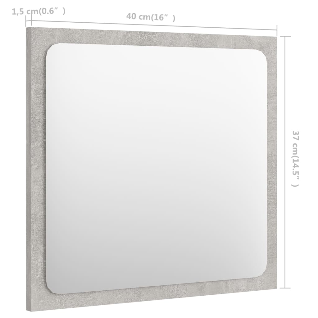 vidaXL Bathroom Mirror Concrete Gray 15.7"x0.6"x14.6" Engineered Wood