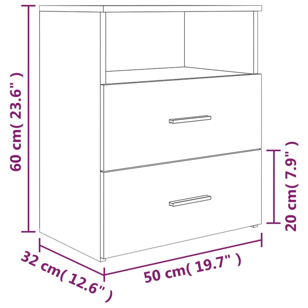 vidaXL Bed Cabinets 2 pcs Smoked Oak 19.7"x12.6"x23.6"