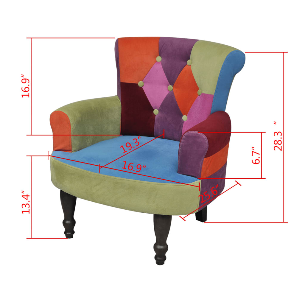 2 Patchwork French Style Chair with Armrests