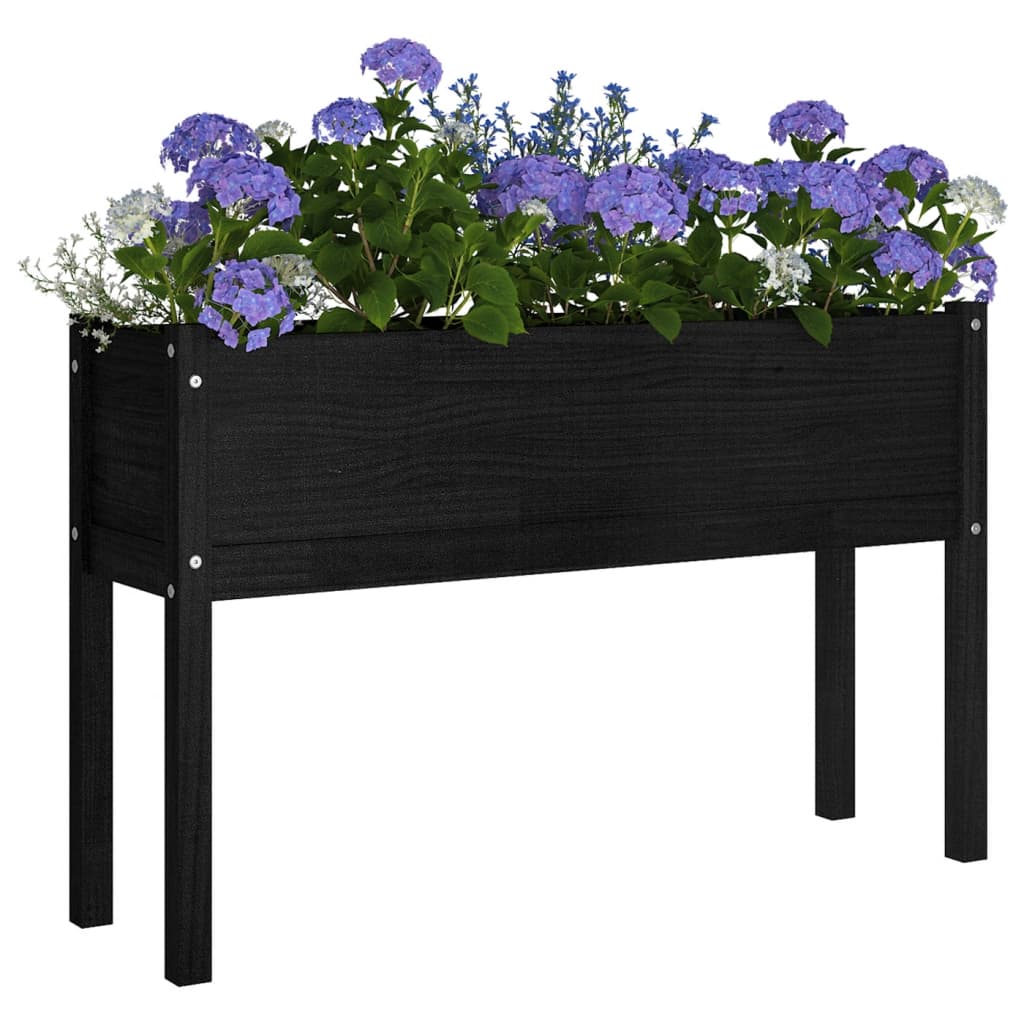 vidaXL Garden Planters 2 pcs Black 43.3"x12.2"x27.6" Solid Wood Pine