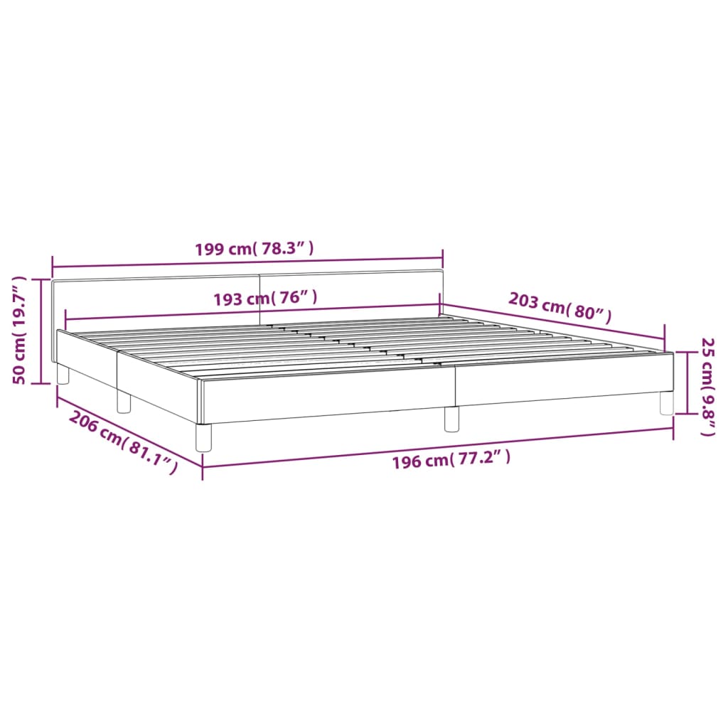 vidaXL Bed Frame with Headboard Dark Gray 76"x79.9" King Fabric