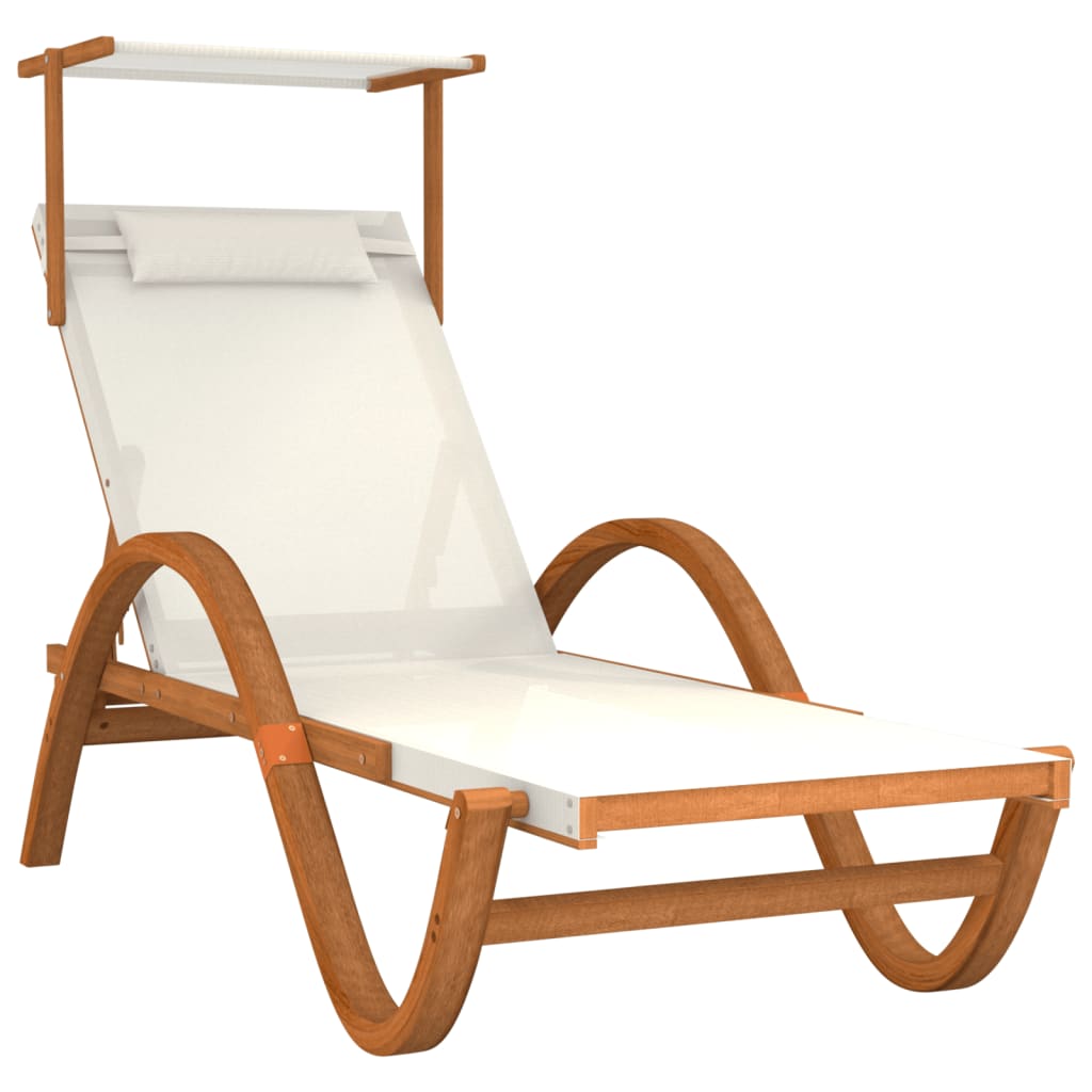 vidaXL Sun Lounger with Canopy White Textilene and Solid Wood Poplar
