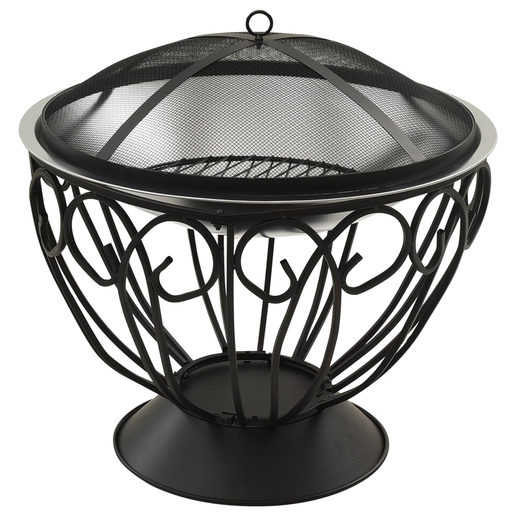 vidaXL 2-in-1 Fire Pit and BBQ with Poker 23.2"x23.2"x23.6" Stainless Steel