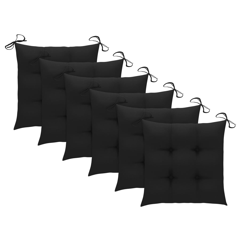 vidaXL Dining Chairs 6 pcs with Black Cushions Solid Teak Wood
