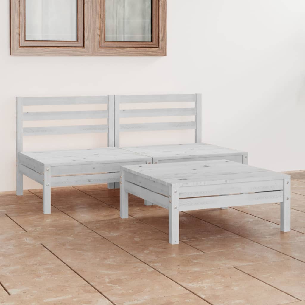 vidaXL 3 Piece Patio Lounge Set White Solid Wood Pine
