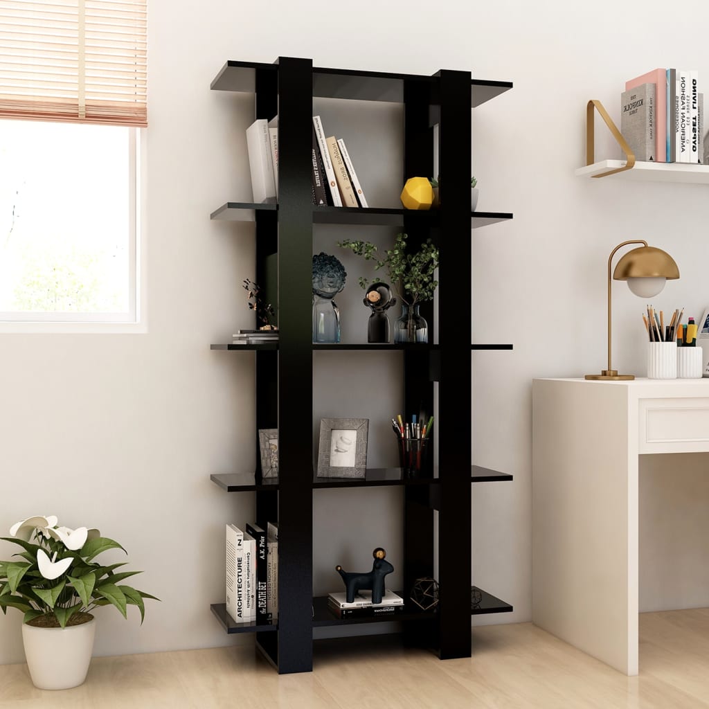 vidaXL Book Cabinet/Room Divider Black 31.5"x11.8"x63" Engineered Wood