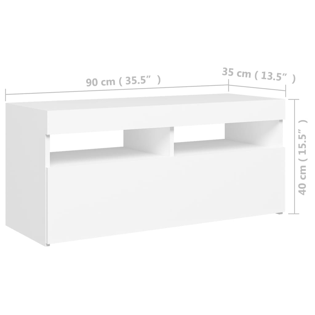 vidaXL TV Stand with LED Lights White 35.4"x13.8"x15.7"