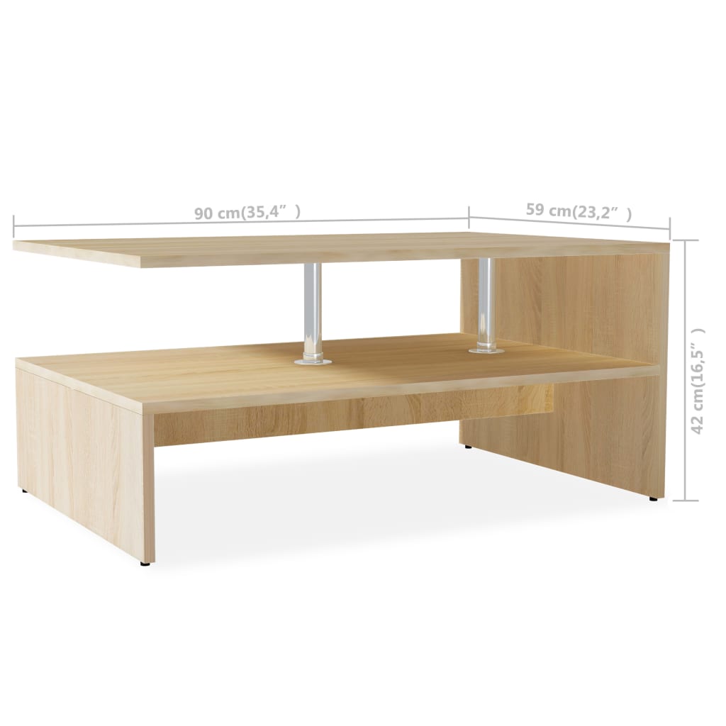 vidaXL Coffee Table Engineered Wood 35.4"x23.2"x16.5" Oak