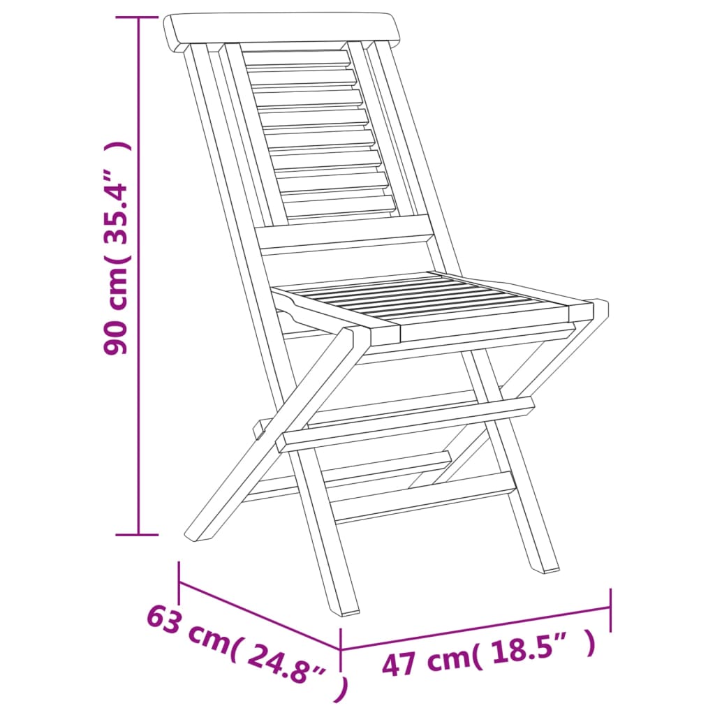 vidaXL Folding Patio Chairs 4 pcs 18.5"x24.8"x35.4" Solid Wood Teak