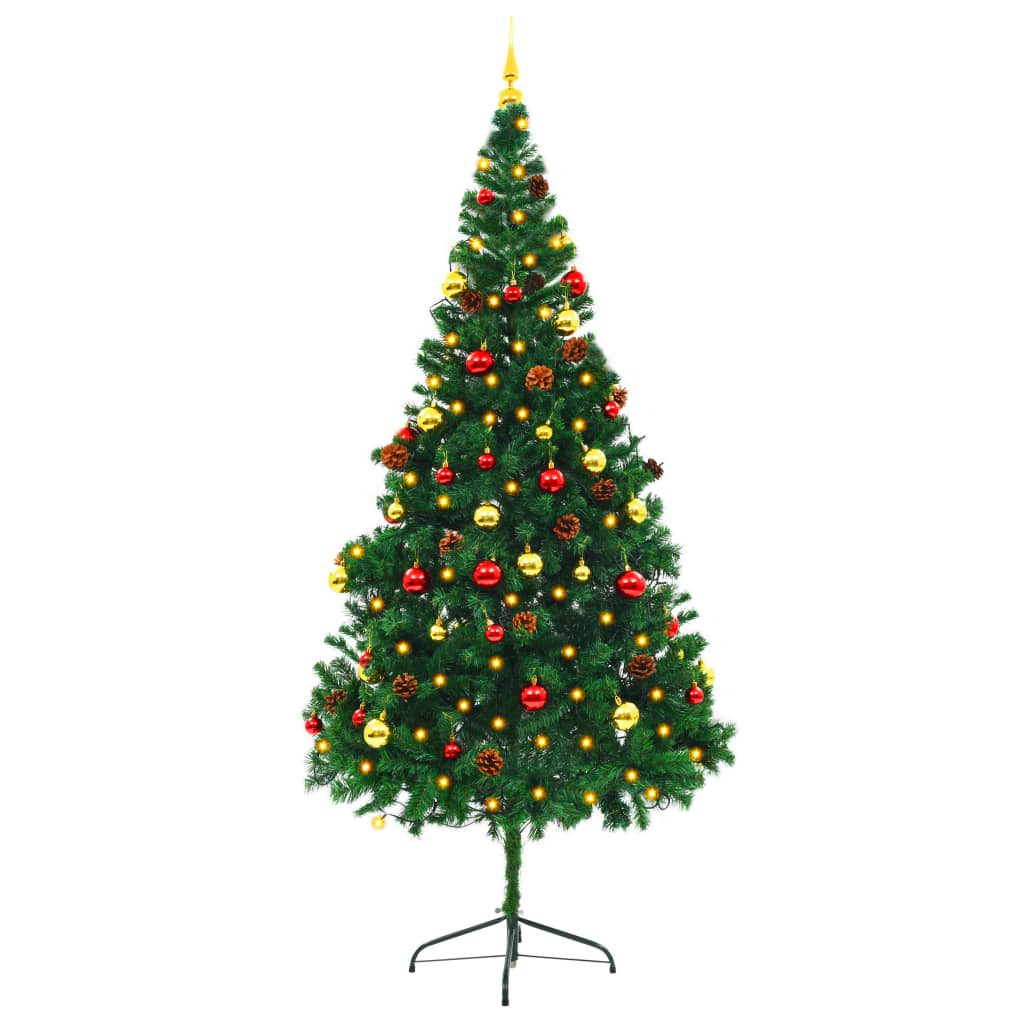 vidaXL Artificial Christmas Tree with Baubles and LEDs Green 7 ft