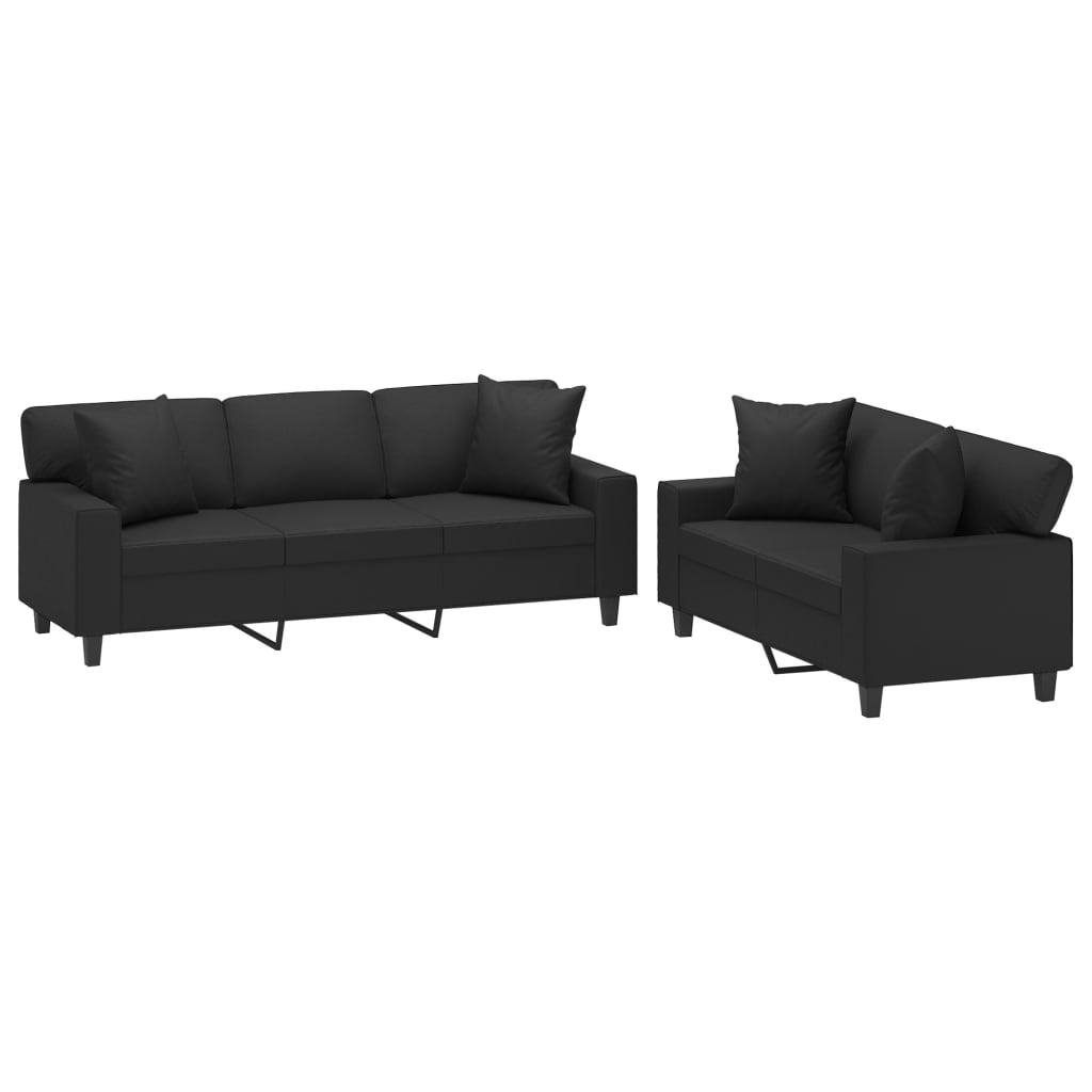 vidaXL 2 Piece Sofa Set with Pillows&Cushions Black Faux Leather