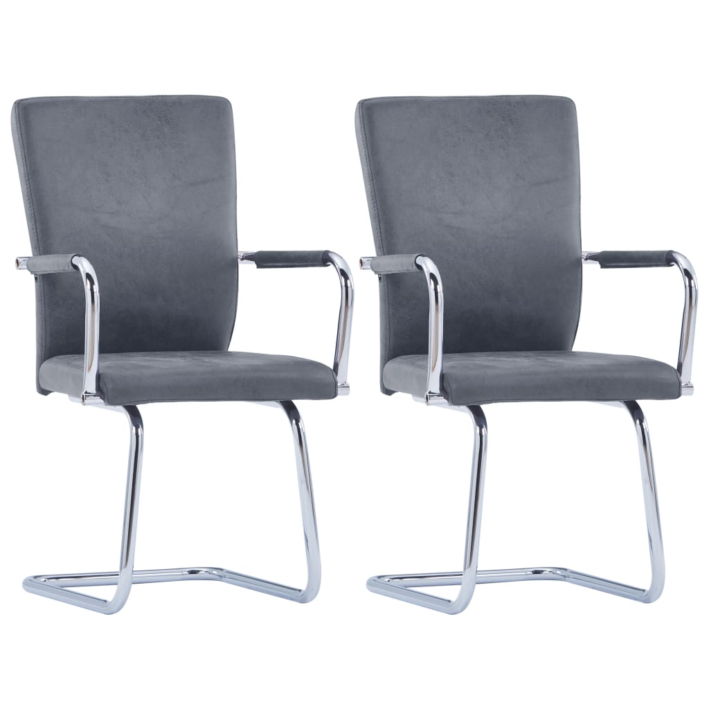 vidaXL Cantilever Dining Chairs 2 pcs Gray Faux Suede Leather