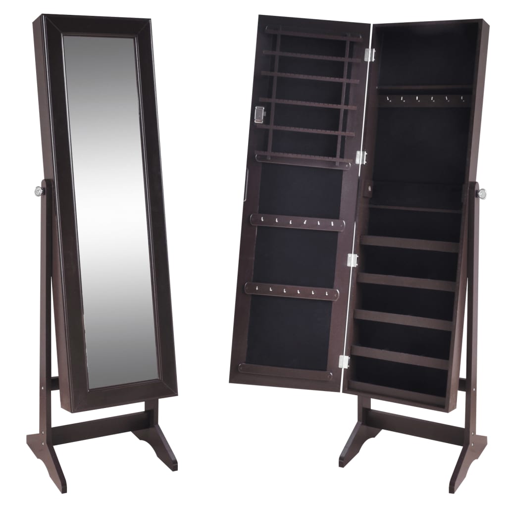 vidaXL Free Standing Jewelry Cabinet with Mirror Brown