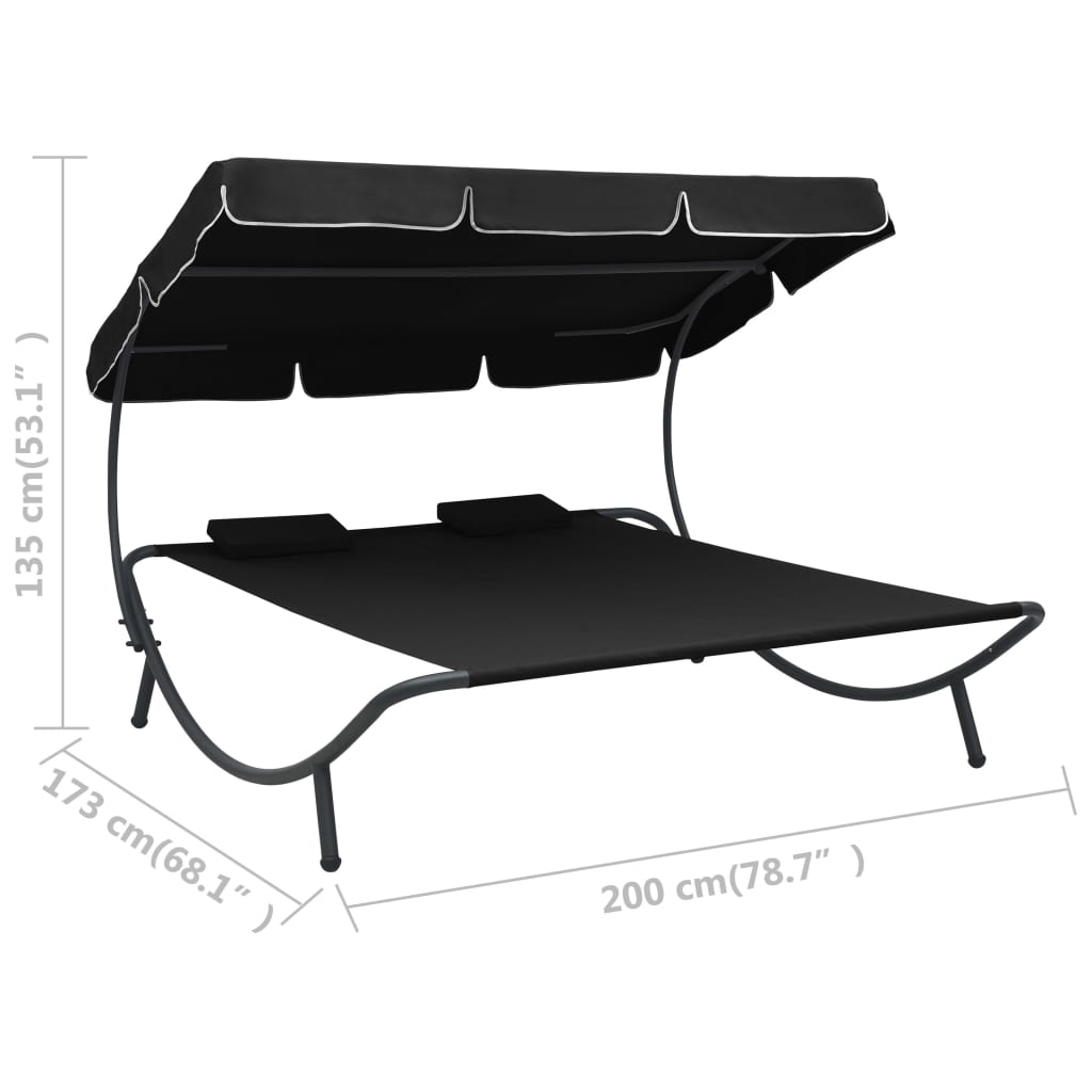 vidaXL Patio Lounge Bed with Canopy and Pillows Black