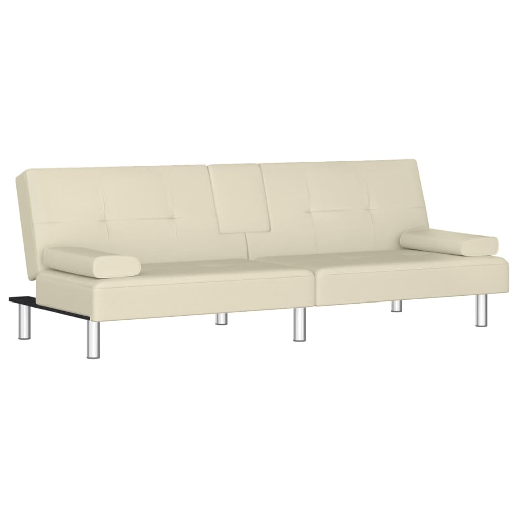 vidaXL Sofa Bed with Cup Holders Cream Faux Leather