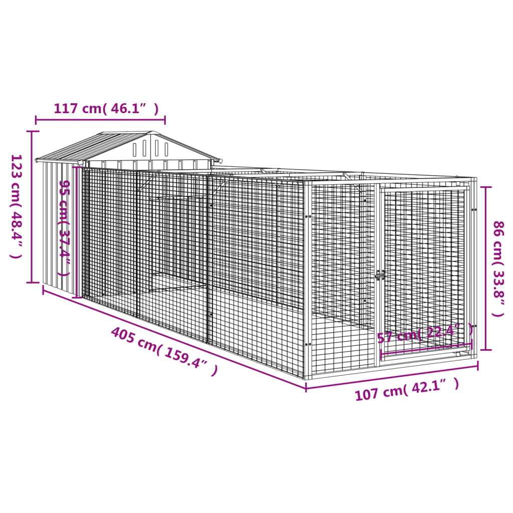vidaXL Dog House with Roof Light Gray 46.1"x159.4"x48.4" Galvanized Steel