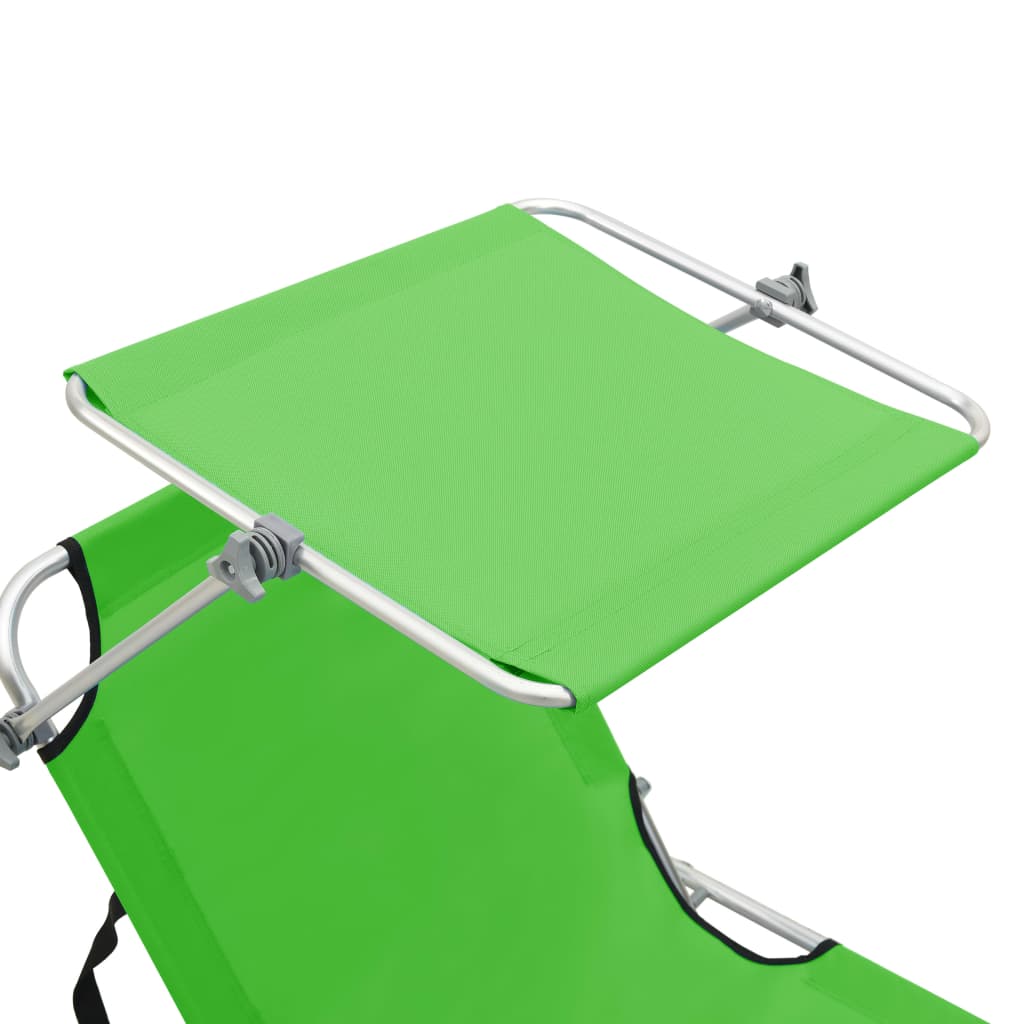 vidaXL Folding Sun Lounger with Canopy Steel Apple Green